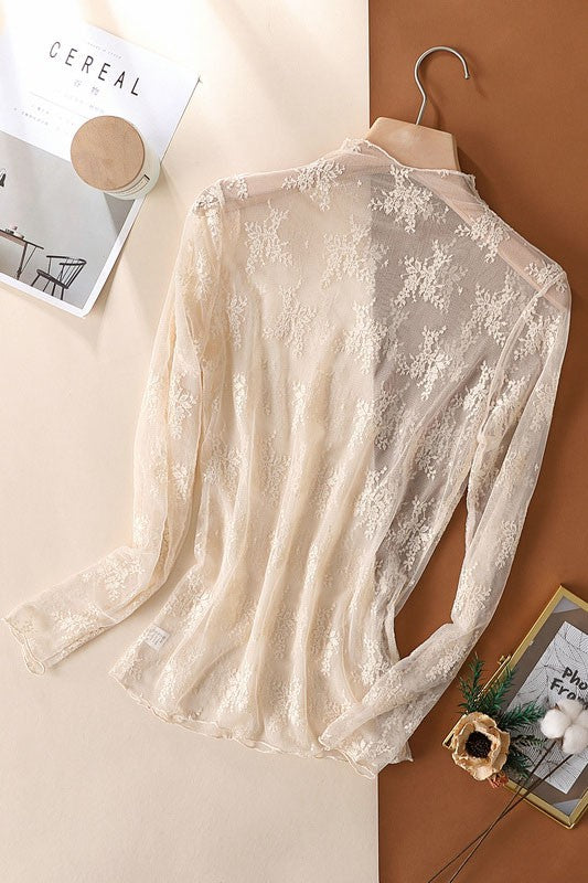 Sheer Lace Top- Beige – Cha Cha Cache