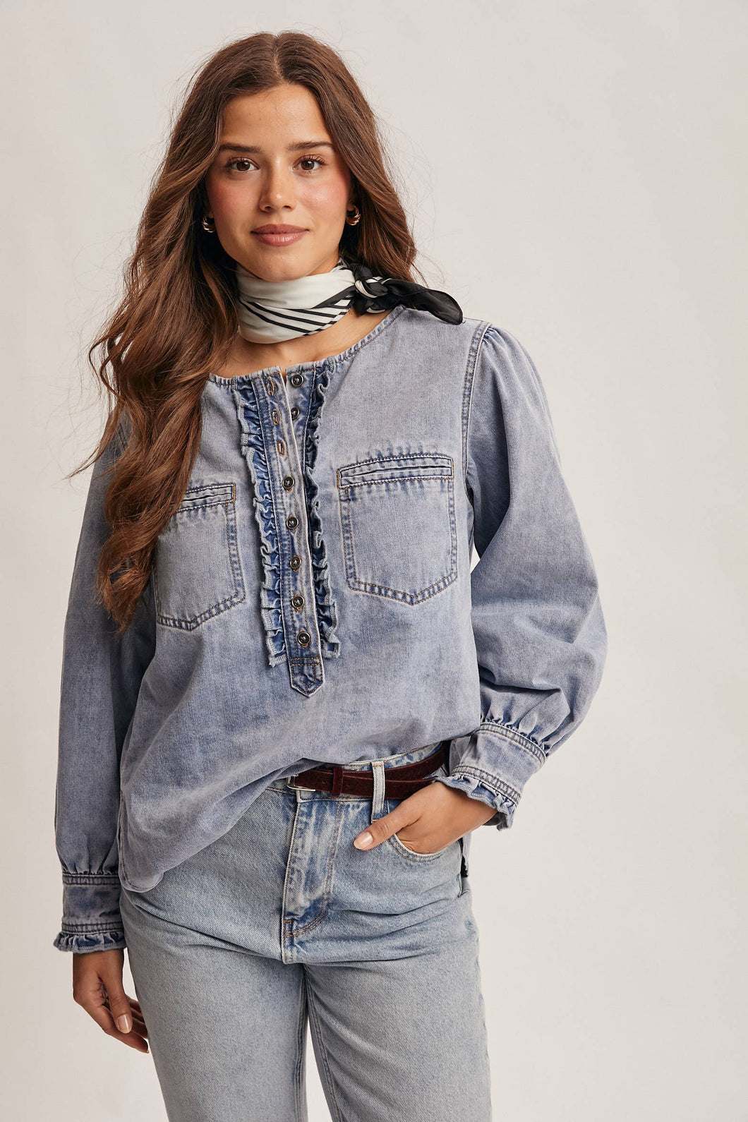 Denim Trim Blouse